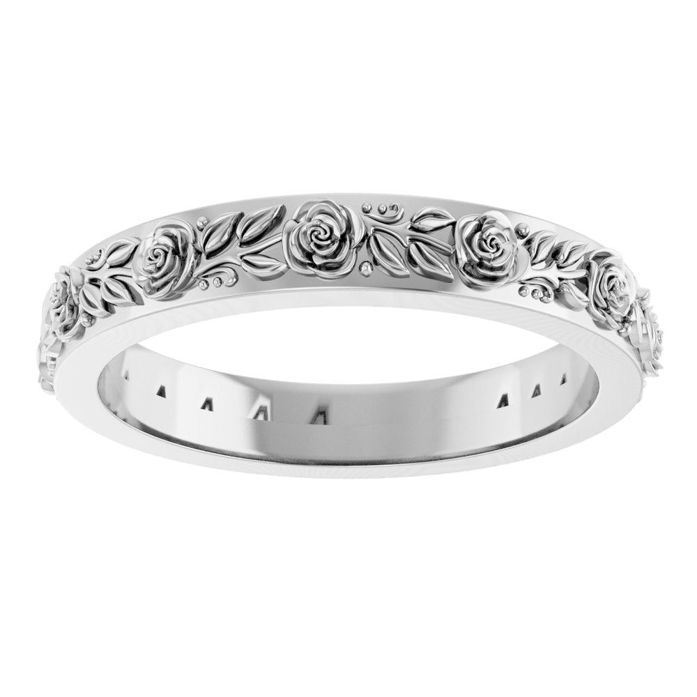 14K White Gold 2.7 mm  Floral Flat Band Size 7