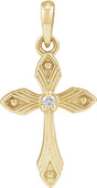 14K Yellow .015 CT Natural Diamond Cross Pendant