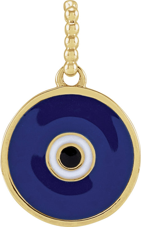 14K Yellow Gold Blue Enamel Evil Eye Pendant