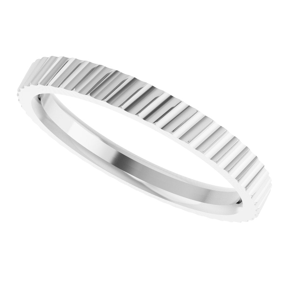 14K White Gold 2.5 mm Diagonal Grooved Flat Band Size 7.5