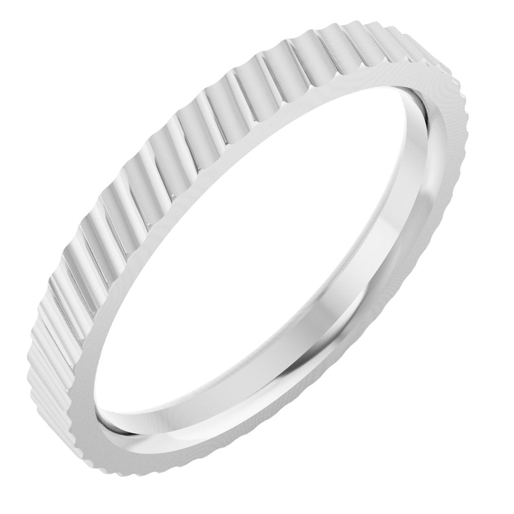 14K White Gold 2.5 mm Diagonal Grooved Flat Band Size 7.5