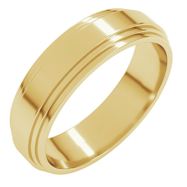 14K Yellow Gold 6 mm Double Stepped-Edge Flat Band Size 10.5