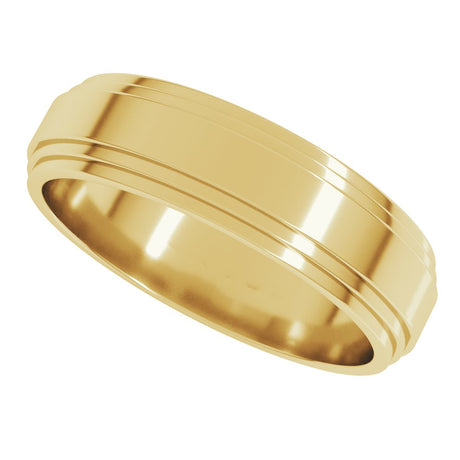 14K Yellow Gold 6 mm Double Stepped-Edge Flat Band Size 10.5