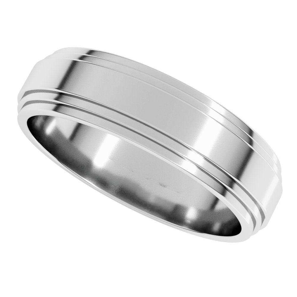 14K White 6 mm Flat Double Stepped Edge Band