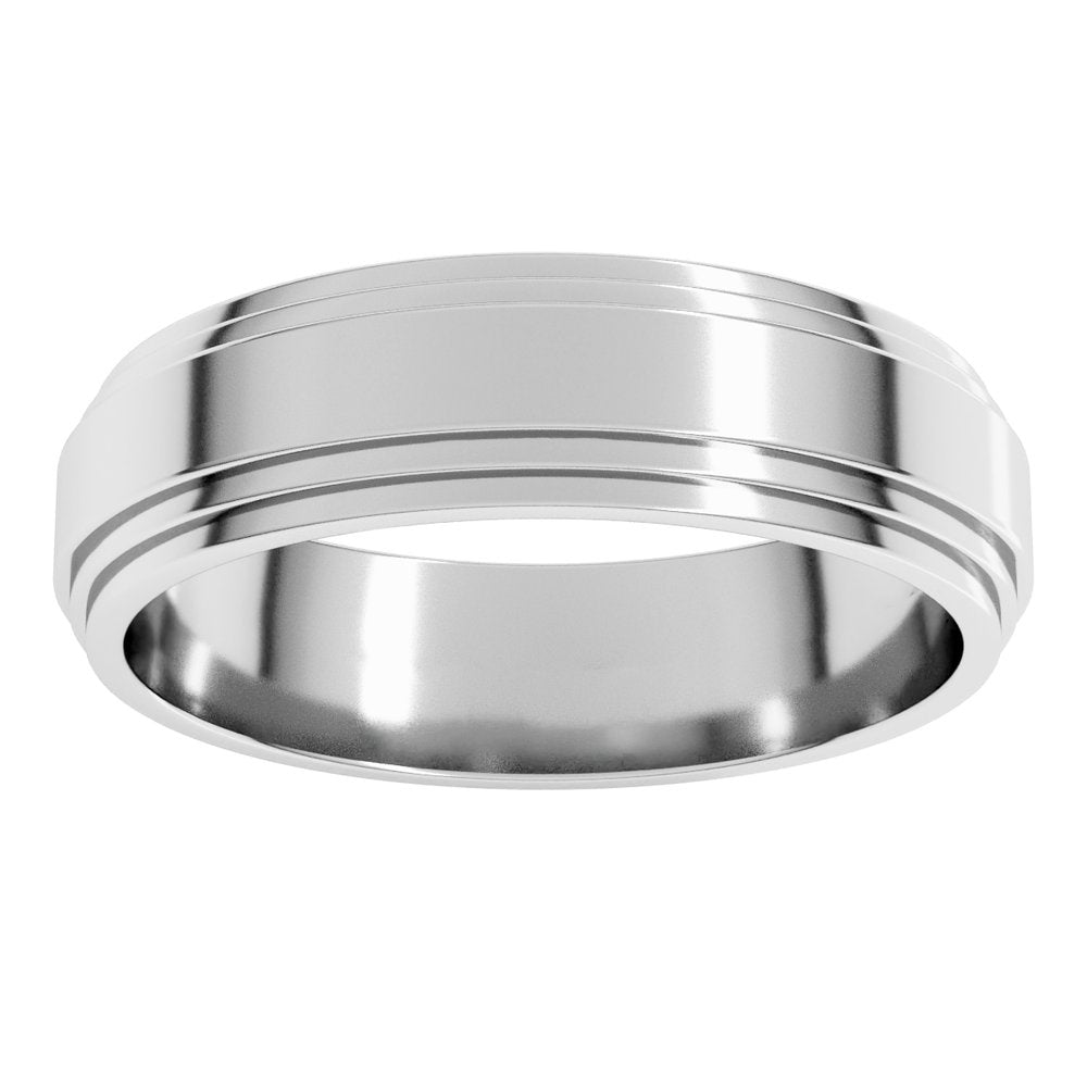 14K White 6 mm Flat Double Stepped Edge Band