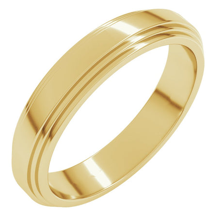 14K Yellow Gold 4 mm Double Stepped-Edge Flat Band Size 10