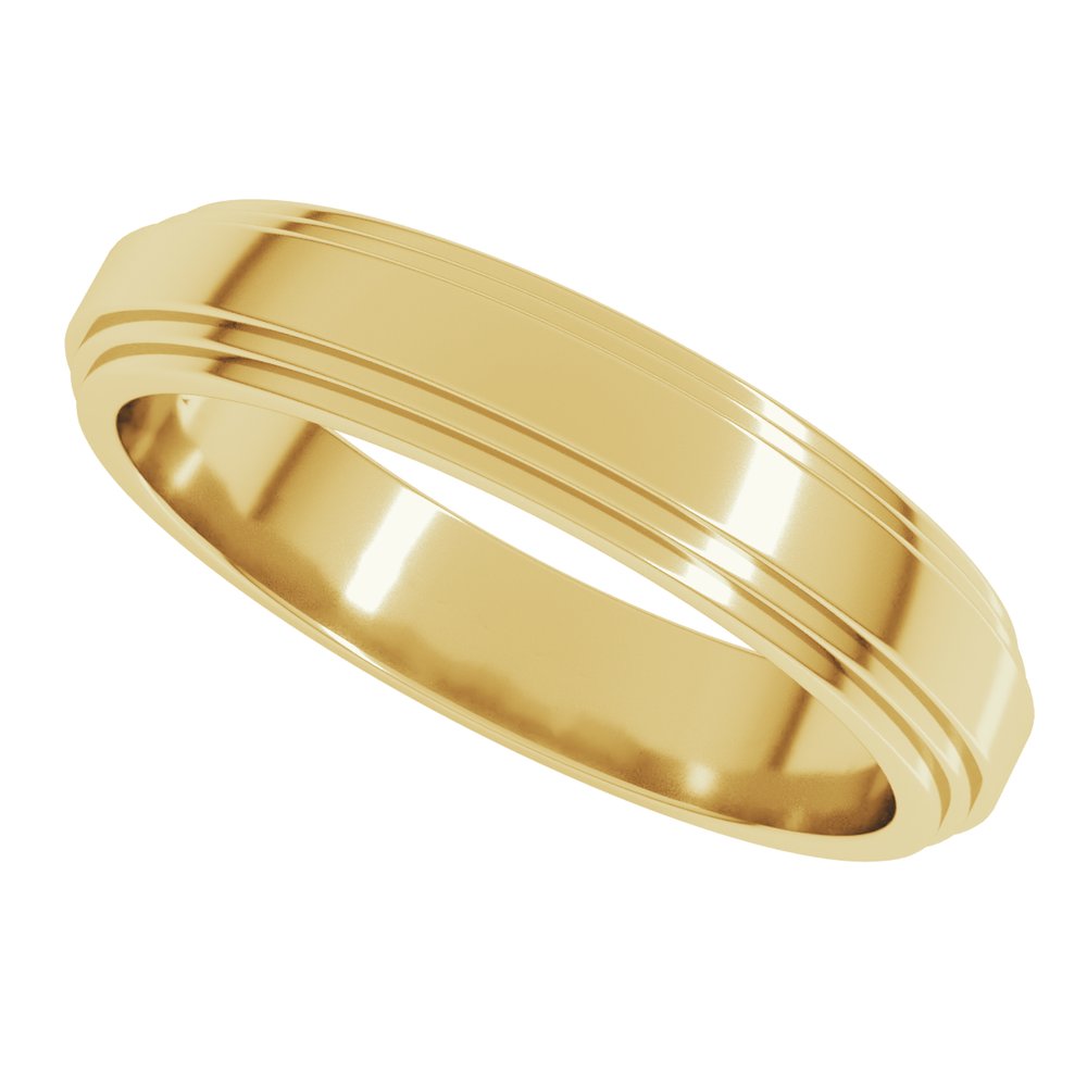 14K Yellow Gold 4 mm Double Stepped-Edge Flat Band Size 10