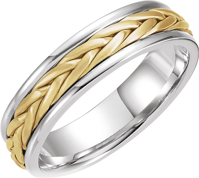 14K White/Yellow 5 mm Hand-Woven Comfort-Fit Flat Band  Size 8.5