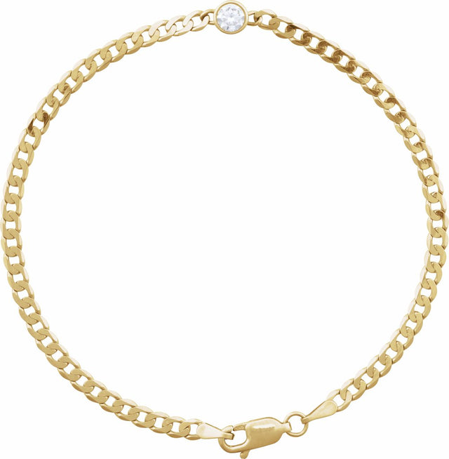 14K Yellow Gold 1/10 CT Natural Diamond Link 7" Bracelet