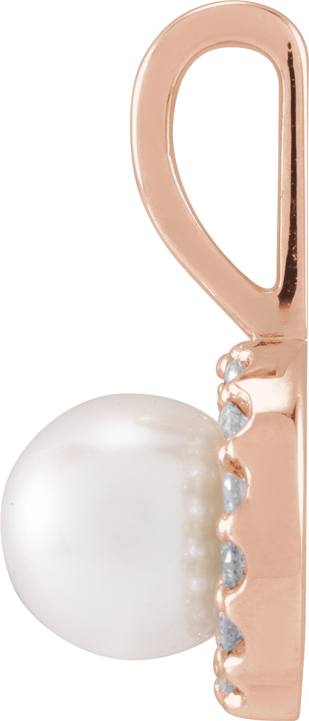 14K Rose Cultured White Akoya Pearl  & 1/10 CTW Natural Diamond Pendant