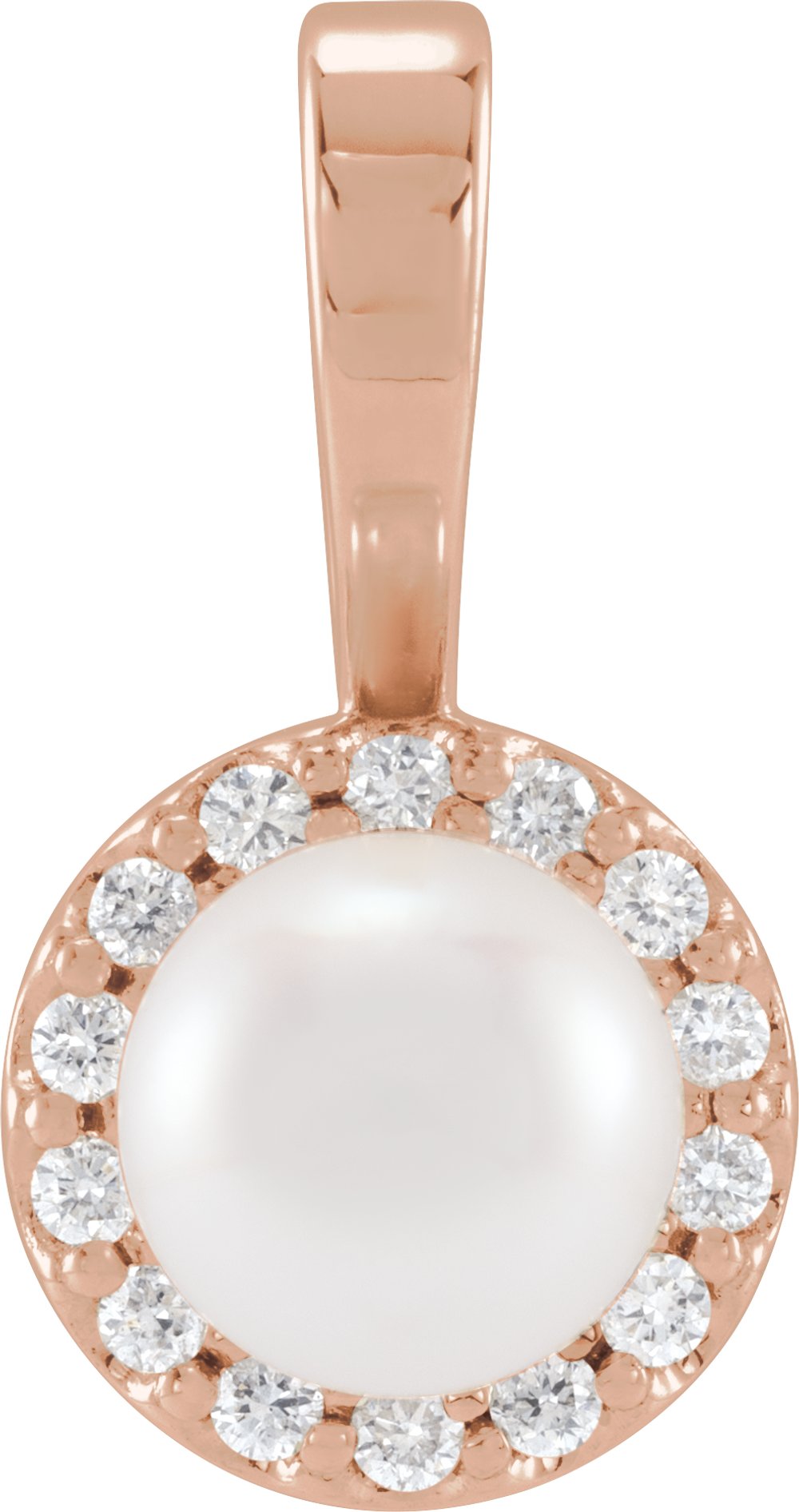 14K Rose Cultured White Akoya Pearl  & 1/8 CTW Natural Diamond Pendant 