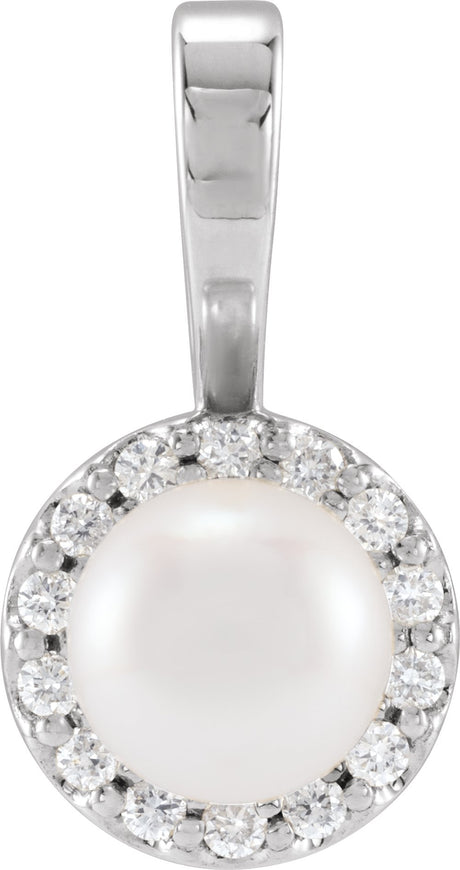 Sterling Silver Cultured White Akoya Pearl & 1/10 CTW Natural Diamond Halo-Style Pendant 