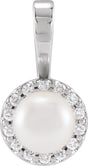 14K White Gold Cultured White Akoya Pearl  & 1/8 CTW Natural Diamond Pendant 