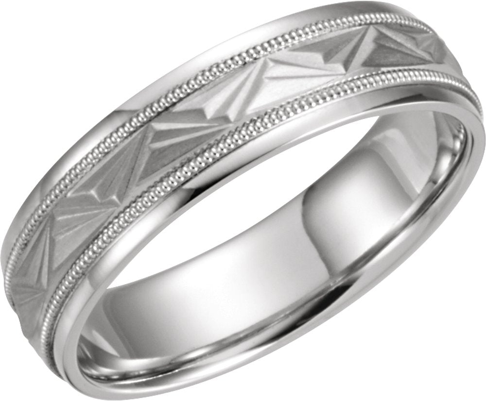 14K White Gold 6 mm Design Band with Milgrain Size 9.5