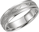 14K White Gold 6 mm Design Band with Milgrain Size 9.5