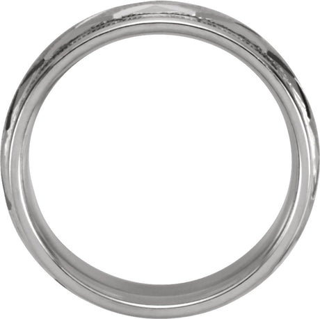 14K White Gold 7 mm Milgrain Edge Geometric Faceted Comfort-Fit Half Round Band