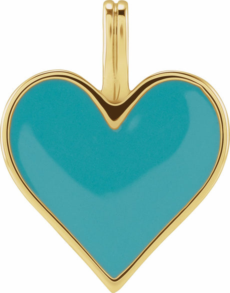 14K Yellow Light Turquoise Enamel Heart Pendant