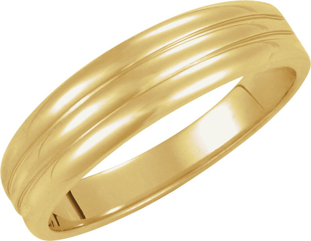 14K Yellow Gold 6 mm Grooved Tapered Band 