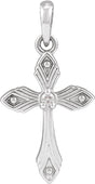 14K White .015 CT Natural Diamond Cross Pendant