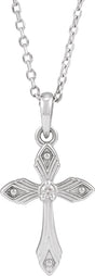 14K White .015 CT Natural Diamond Cross 16-18" Necklace