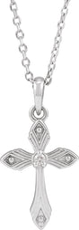 Sterling Silver .015 CT Natural Diamond Cross 16-18" Necklace