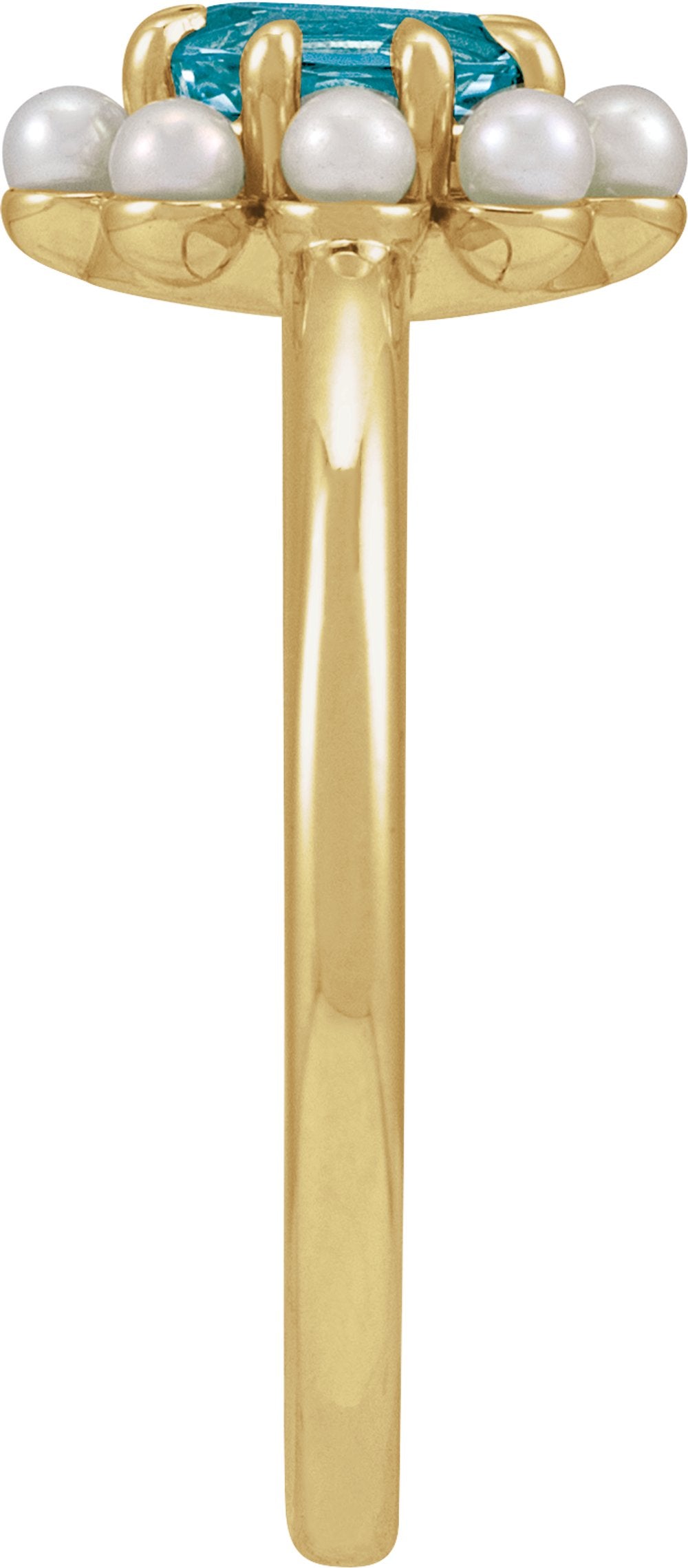 14K Yellow Natural London Blue Topaz & Cultured White Seed Pearl Halo-Style Ring