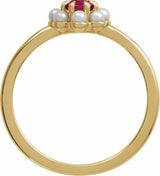 14K Yellow Gold Natural Rhodolite Garnet & Cultured White Seed Pearl Halo-Style Ring