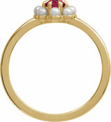 14K Yellow Gold Natural Rhodolite Garnet & Cultured White Seed Pearl Halo-Style Ring