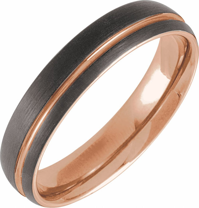 18K Rose Gold PVD & Black PVD Tungsten 5 mm Grooved Comfort-Fit Band Size 7