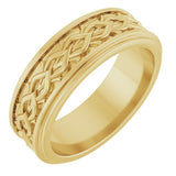 14K Yellow 7 mm Double Stepped-Edge Sculptural Flat Band Size 10