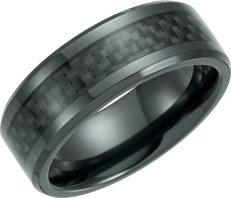 Black Titanium 8 mm Beveled-Edge Carbon Fiber Inlay Band Size 8.5