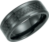 Black Titanium 8 mm Beveled-Edge Carbon Fiber Inlay Band Size 8.5