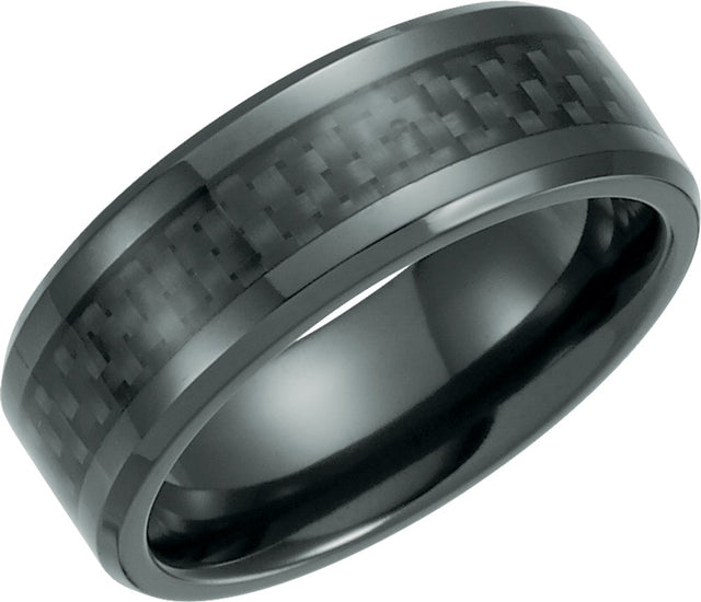 Black Titanium 8 mm Beveled-Edge Carbon Fiber Inlay Band Size 8.5