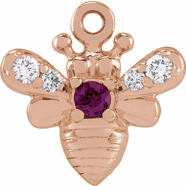 14K Rose Natural Ruby & .05 CTW Natural Diamond Bee Dangle