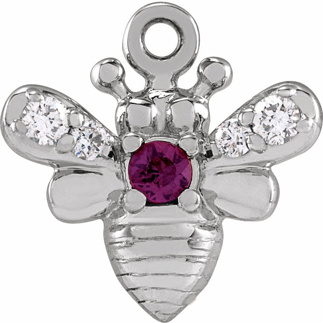 14K White Natural Ruby & .05 CTW Natural Diamond Bee Dangle