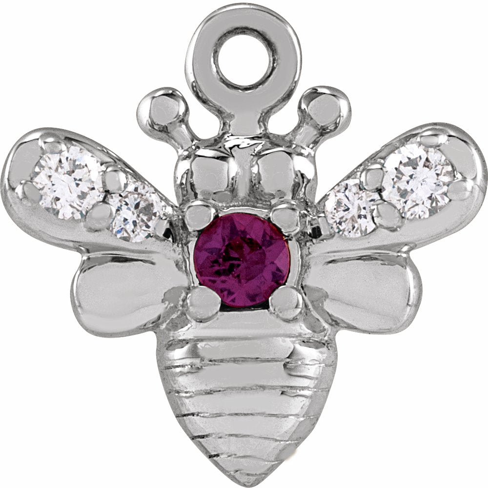 14K White Natural Ruby & .05 CTW Natural Diamond Bee Dangle