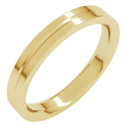 14K Yellow Gold 3 mm Grooved Comfort-Fit Flat Band Size 5.5
