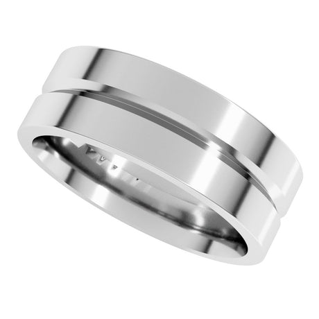 14K White Gold 7 mm Grooved Comfort-Fit Flat Band Size 11