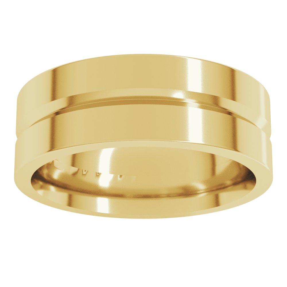 14K Yellow Gold 7 mm Grooved Comfort-Fit Flat Band Size 10