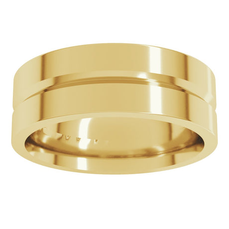 14K Yellow Gold 7 mm Grooved Comfort-Fit Flat Band Size 10