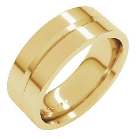 10K Yellow Gold 7 mm Grooved Comfort-Fit Flat Band Size 8