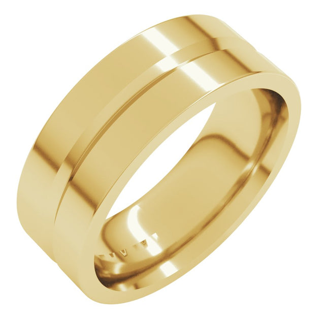 14K Yellow Gold 7 mm Grooved Comfort-Fit Flat Band Size 10