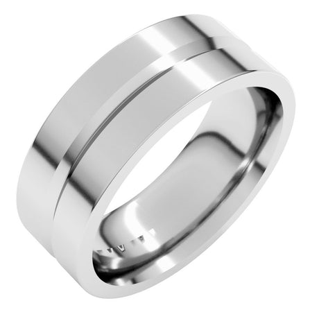 14K White Gold 7 mm Grooved Comfort-Fit Flat Band Size 11