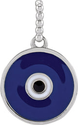 14K White Gold Blue Enamel Evil Eye Pendant