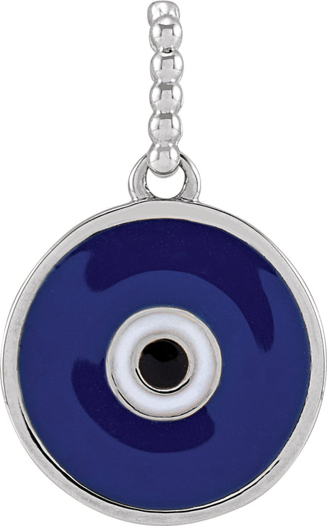 14K White Gold Blue Enamel Evil Eye Pendant