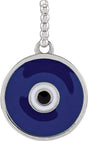 14K White Gold Blue Enamel Evil Eye Pendant
