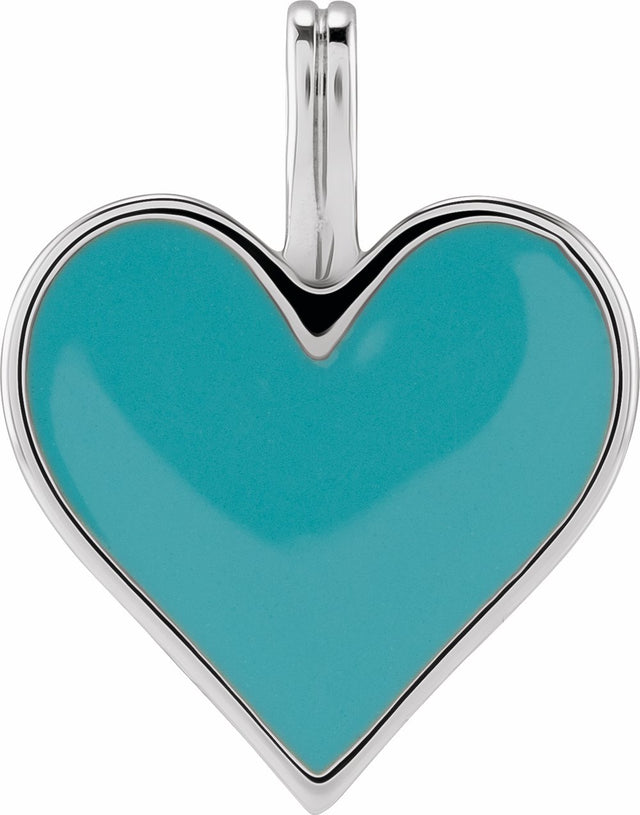 14K White Gold Light Turquoise Enamel Heart Pendant