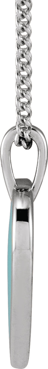 Sterling Silver Light Turquoise Enamel Heart 18" Necklace 