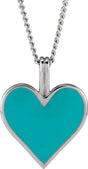 14K White Light Turquoise Enamel Heart 18" Necklace 