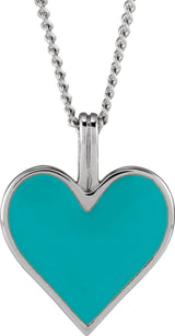 14K White Gold Light Turquoise Enamel Heart 18" Necklace 